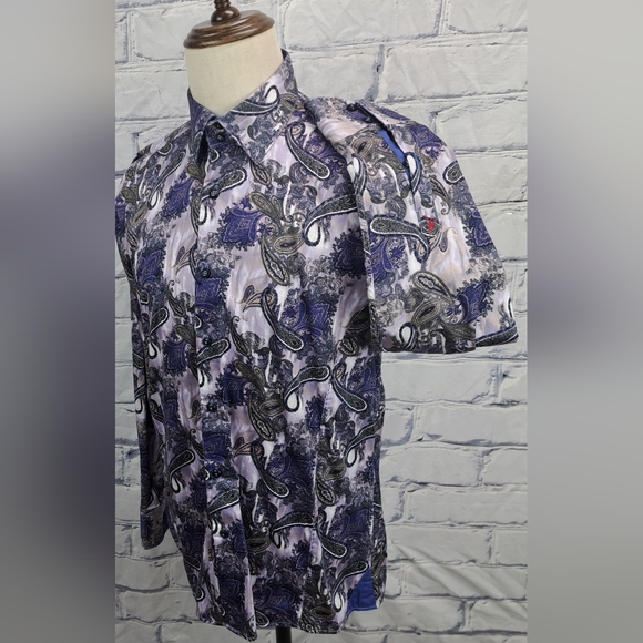 Absolute Rebellion Men's Slim Fit Dress Shirt Paisley Purple Multi Size Large - Picture 3 of 14